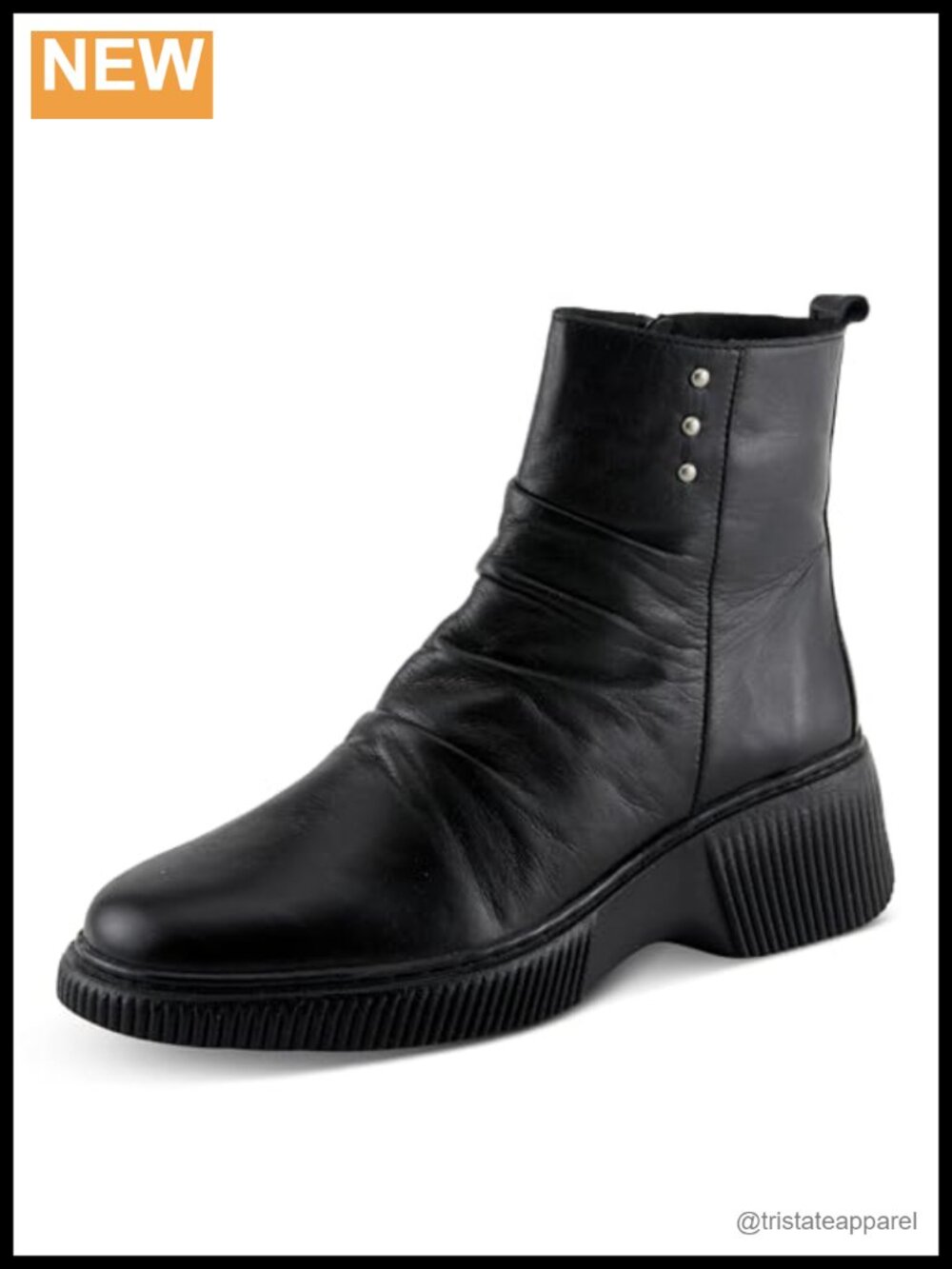 Ruching Leather Booties with Rivets, Removable Insoles, Block Heel